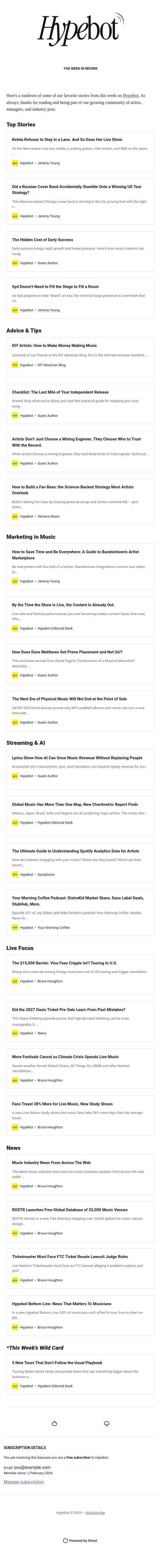 The Week in Review: Sept 25-Oct 1, 2026 email from Hypebot screenshot