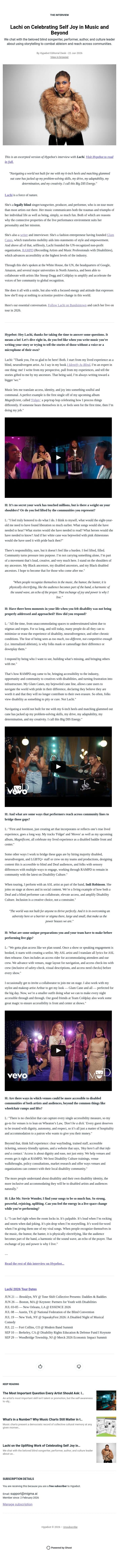 Lachi on Celebrating Self Joy in Music and Beyond email from Hypebot screenshot