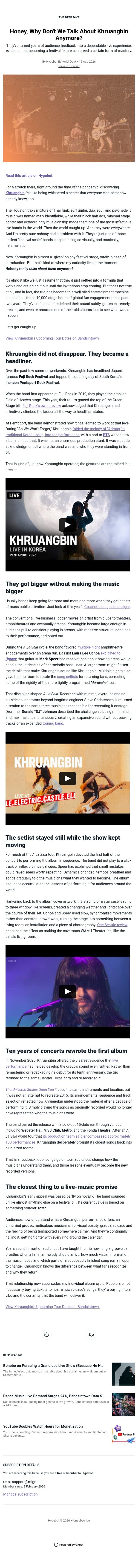 Honey, Why Don't We Talk About Khruangbin Anymore? email from Hypebot screenshot