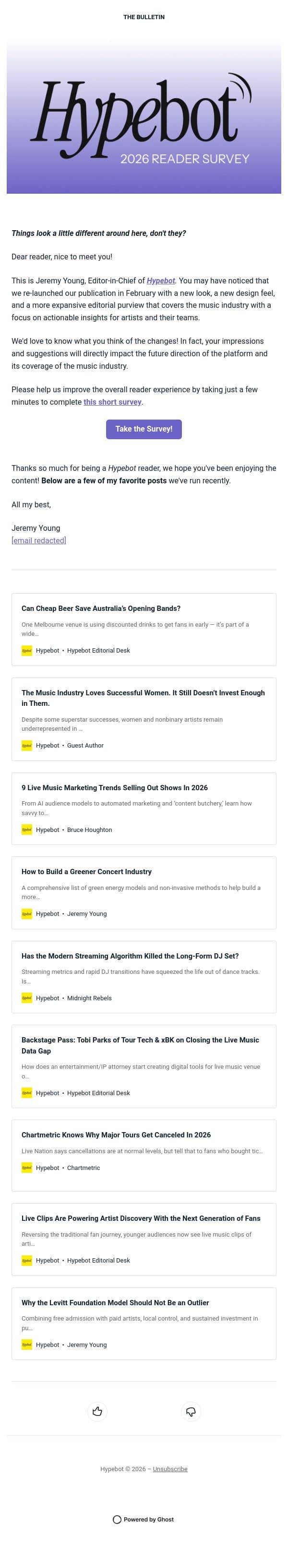 So, What Do You Think? email from Hypebot screenshot