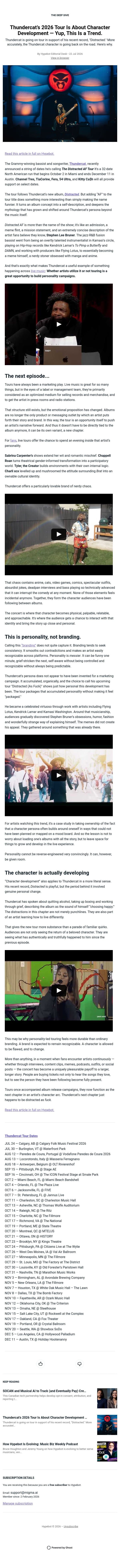 Thundercat’s 2026 Tour Is About Character Development — Yup, This Is a Trend. email from Hypebot screenshot