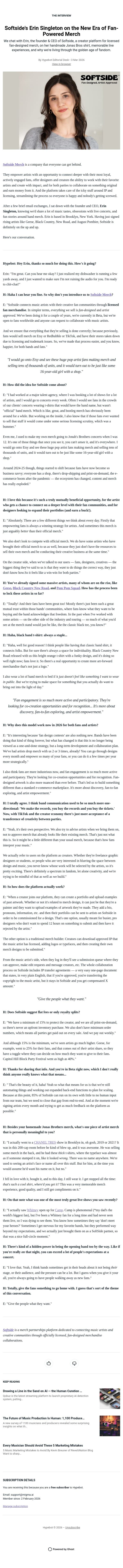 Softside's Erin Singleton on the New Era of Fan-Powered Merch email from Hypebot screenshot