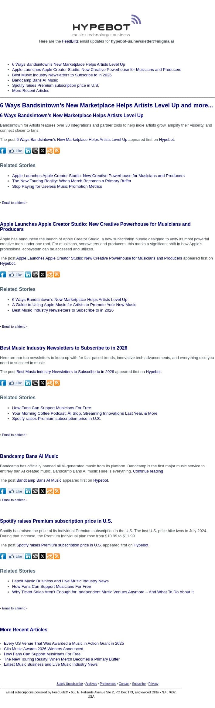 6 Ways Bandsintown’s New Marketplace Helps Artists Level Up and more... email from Hypebot screenshot