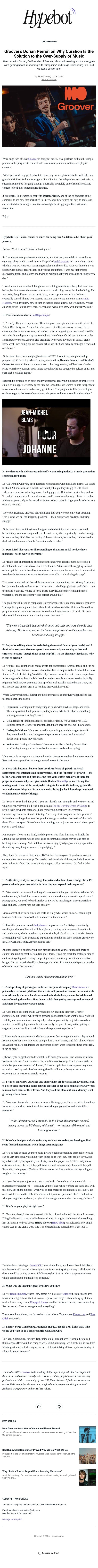 Groover's Dorian Perron on Why Curation Is the Solution to the Over-Supply of Music email from Hypebot screenshot