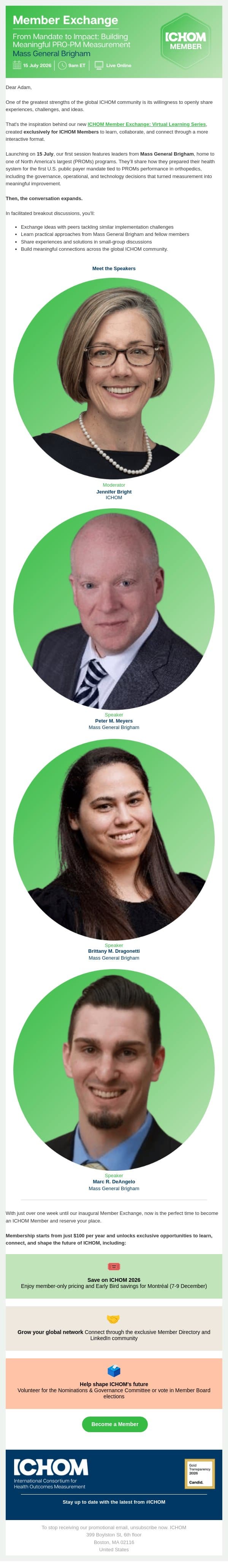 Your invitation to the ICHOM Member Exchange email from ICHOM screenshot