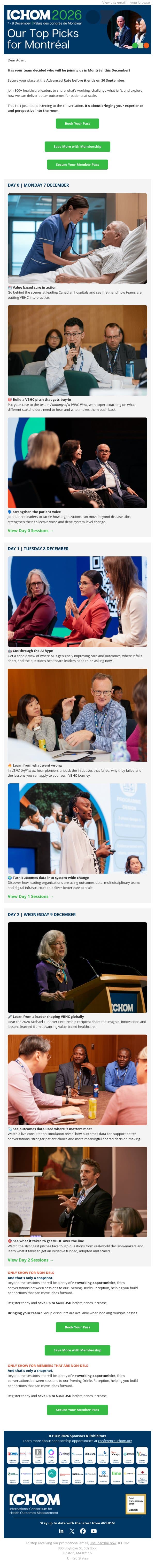 Why you need to be in the room at ICHOM 2026 email from ICHOM screenshot
