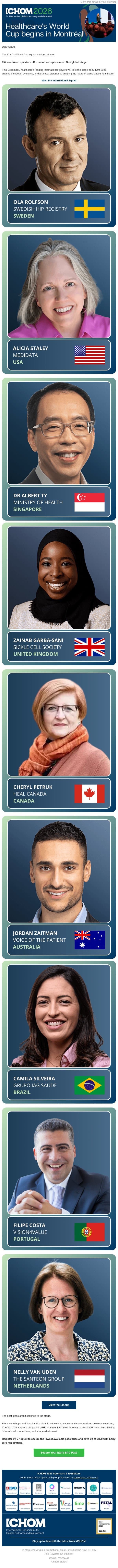 Healthcare's World Cup begins in Montréal email from ICHOM screenshot