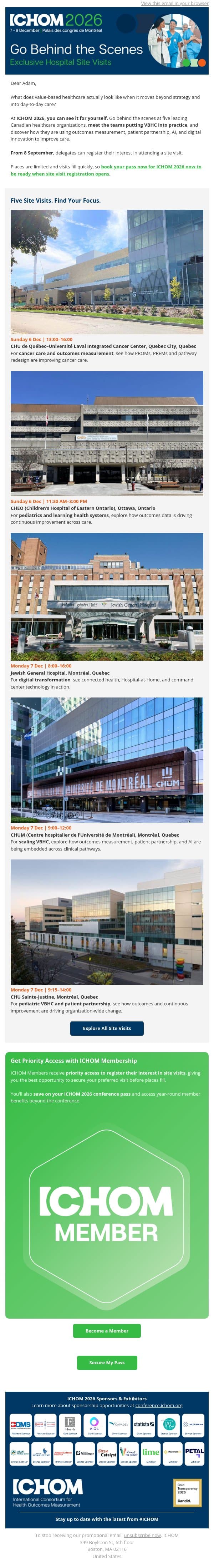 Go behind the scenes at ICHOM 2026 email from ICHOM screenshot