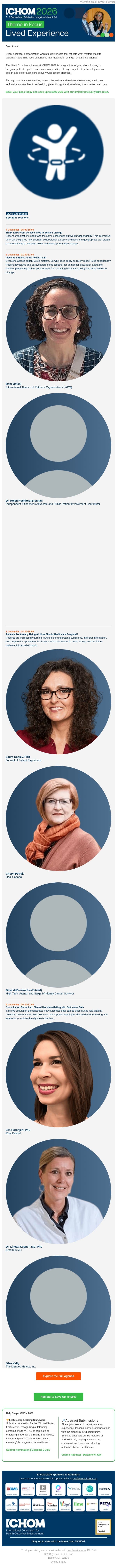 Explore the Lived Experience theme at ICHOM 2026 email from ICHOM screenshot