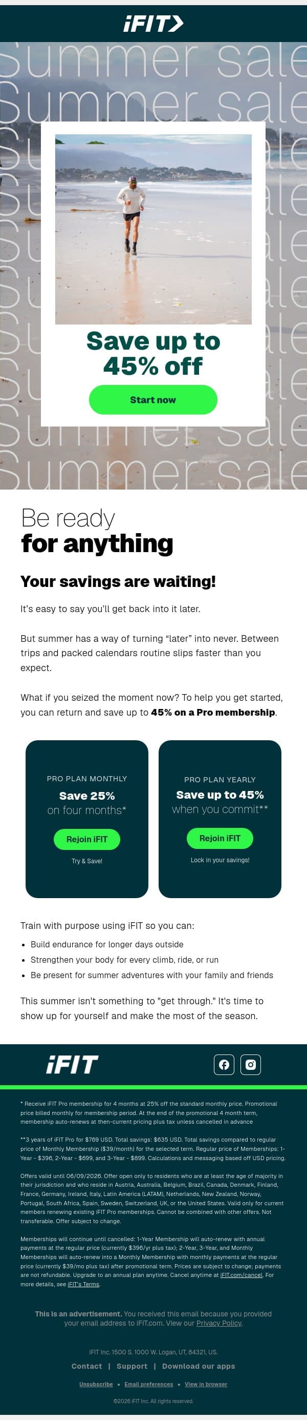 NOW is the time to start. email from iFit screenshot