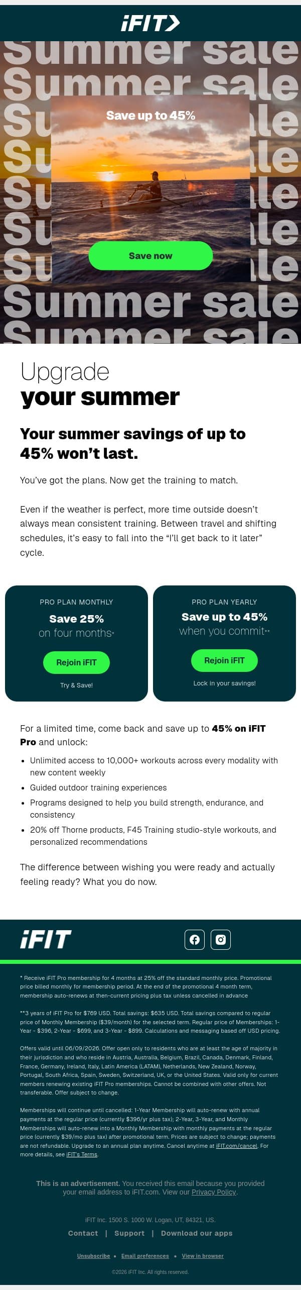 Your summer is getting an upgrade. email from iFit screenshot