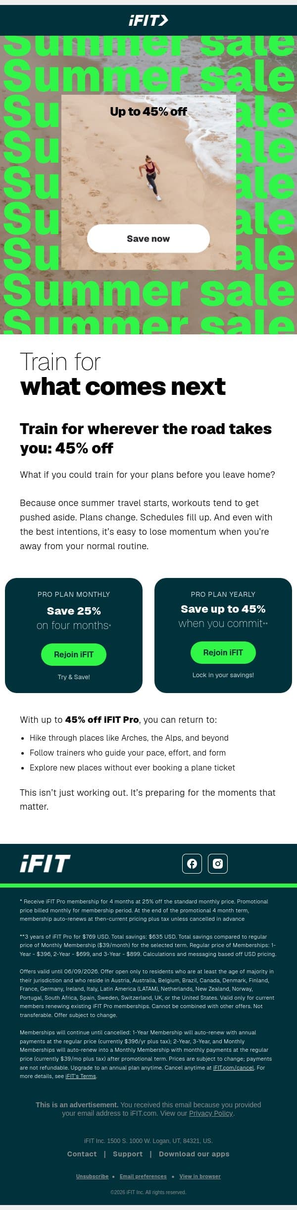 Ready to save up to 45%? email from iFit screenshot