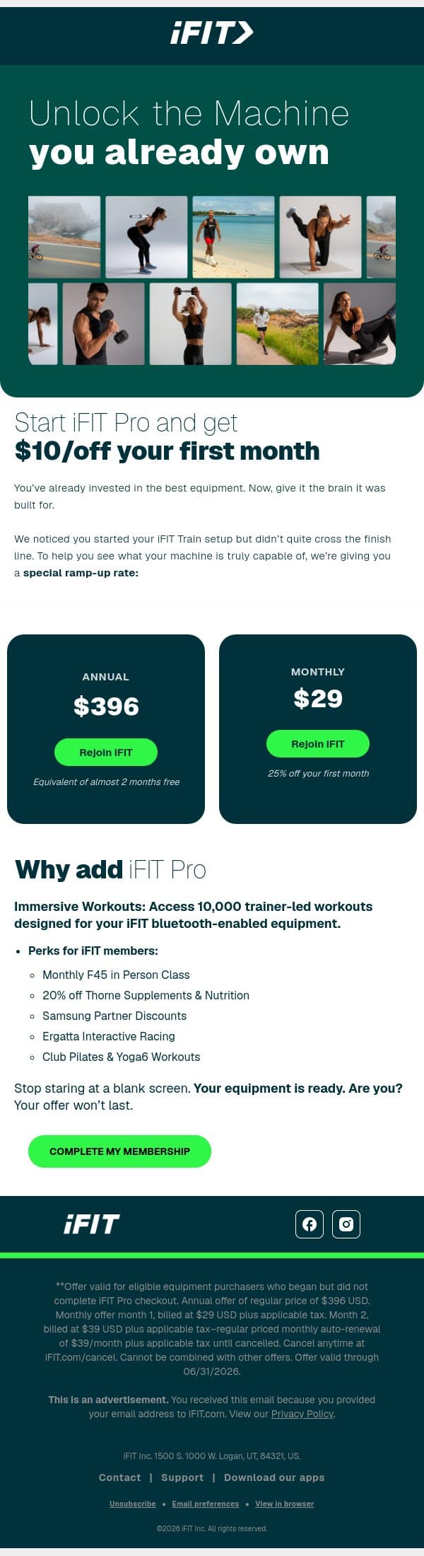 Your iFIT Pro offer is inside. email from iFit screenshot