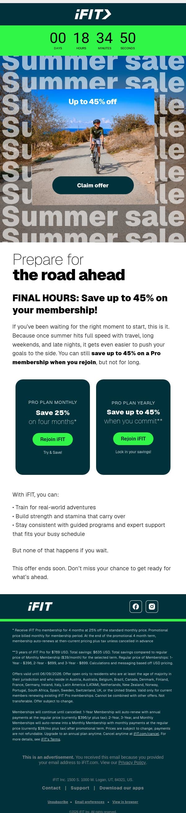 Don’t let summer slip away. email from iFit screenshot