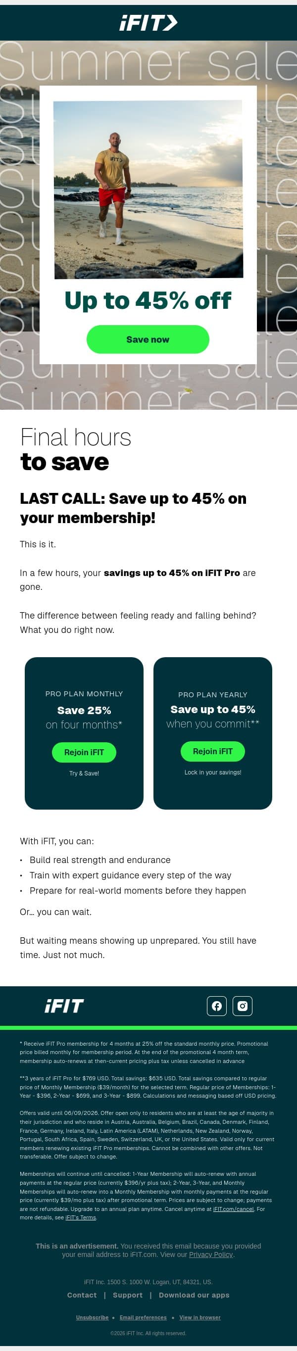 Final hours. This is it. email from iFit screenshot