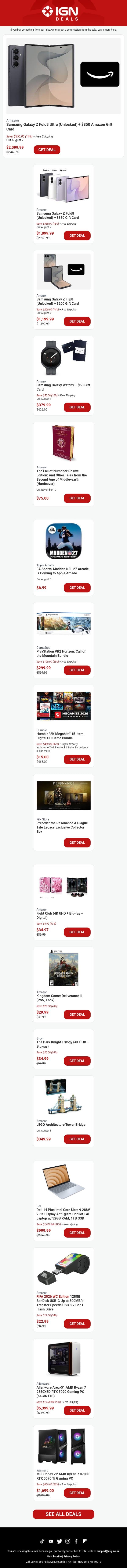 Weekend Deals: Free Amazon Gift Card with Preorders of Samsung's New Phones email from IGN screenshot