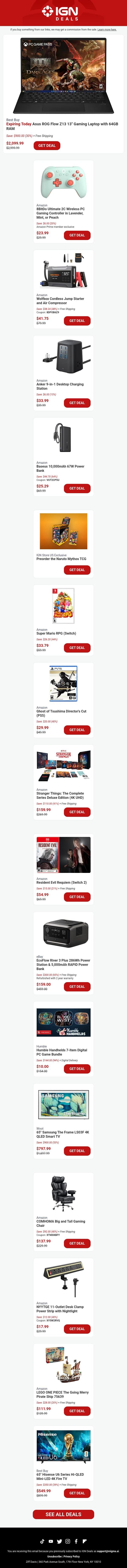Daily Deals: $900 Off Asus ROG Flow Z13 Gaming Laptop, 8BitDo Ultimate 2C PC Controller for $24, and More email from IGN screenshot