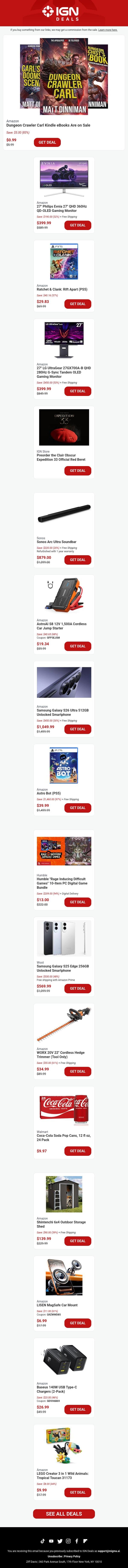 Daily Deals: Dungeon Crawler Carl Kindle eBooks Are on Sale email from IGN screenshot