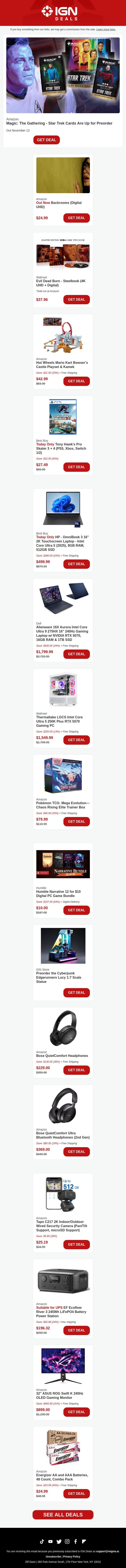 Daily Deals: Star Trek MTG Cards Are Up for Preorder email from IGN screenshot