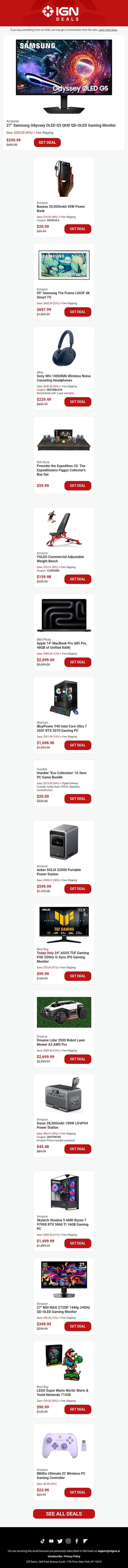 Daily Deals: 27" OLED Monitor for $299, 30% Off LEGO Mario and Yoshi, and More email from IGN screenshot