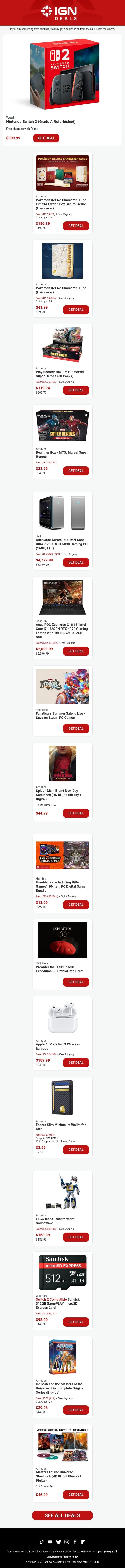 Weekend Deals: $399 for a Grade A Refurb Switch 2 email from IGN screenshot