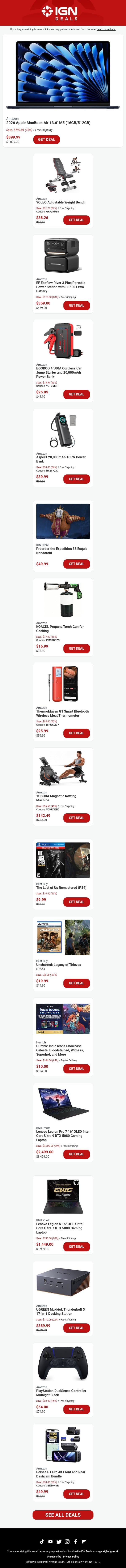 Daily Deals: Apple MacBook Air, Fitness Equipment, Ecoflow Power Station email from IGN screenshot