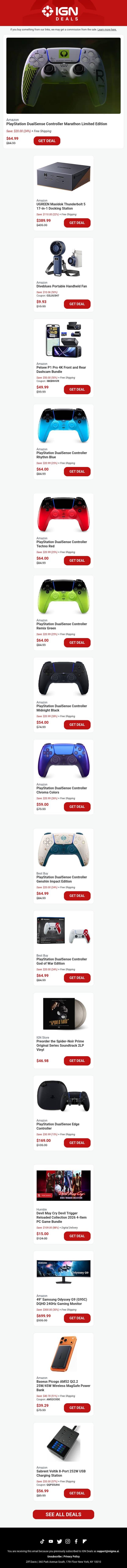 Daily Deals: New PlayStation DualSense Controller Deals From Sony's Days of Play Event email from IGN screenshot