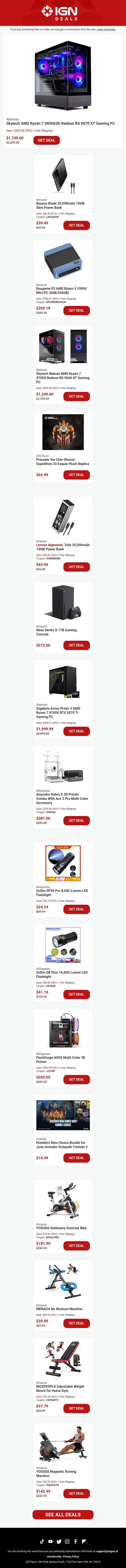Daily Deals: Stacked RX 9070 XT Gaming PC, Father's Day Gift Ideas email from IGN screenshot