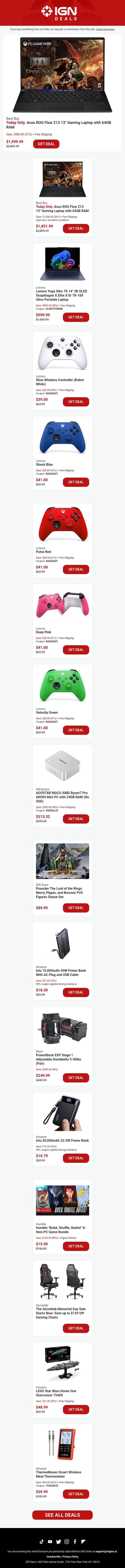 Daily Deals: Save $900 Off the Asus ROG Flow Z13 Gaming Laptop and Tablet Hybrid email from IGN screenshot