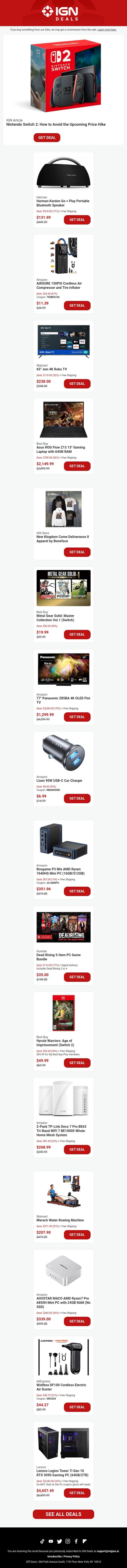 Daily Deals: Nintendo Switch 2 - How to Avoid the Upcoming Price Hike email from IGN screenshot