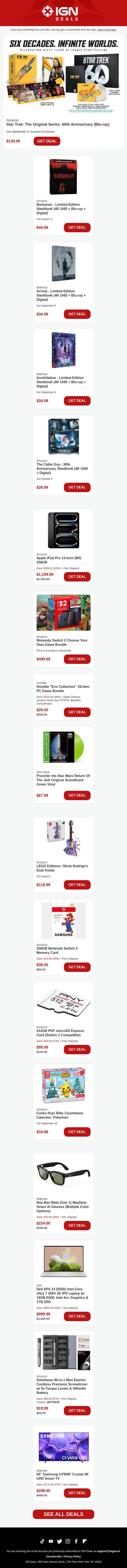 Weekend Deals: Star Trek TOS 60th Anniversary Blu-ray Is Up for Preorder email from IGN screenshot