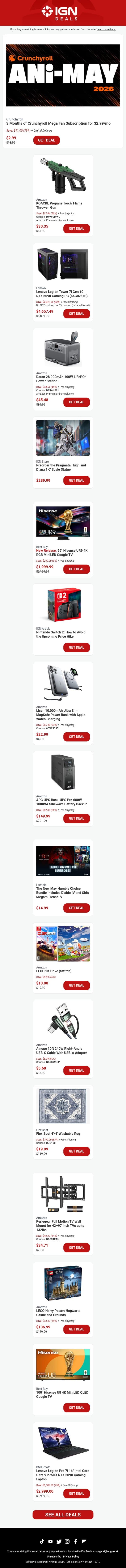 Daily Deals: 3 Months of Crunchyroll Mega Fan Subscription for $2.99/mo email from IGN screenshot