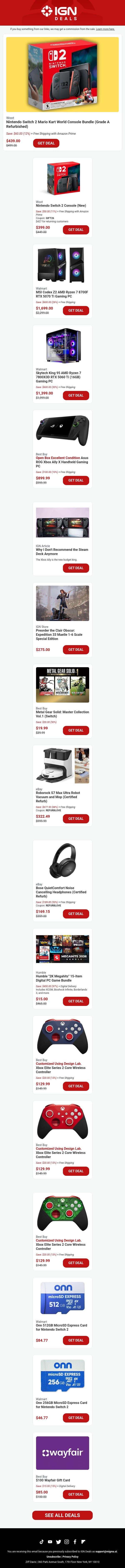 Daily Deals: Nintendo Switch 2 for $399, Why I Don't Recommend the Steam Deck Anymore email from IGN screenshot