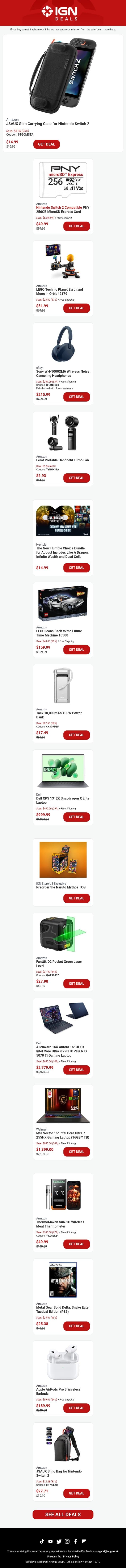 Daily Deals: Nintendo Switch 2 Carrying Case, LEGO, Sony Headphones, and More email from IGN screenshot