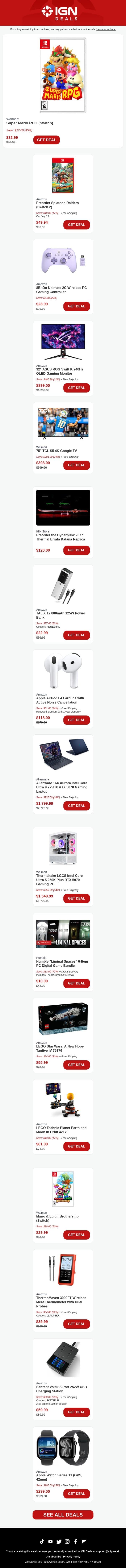 Daily Deals: Nintendo Switch Games, 8BitDo PC Controller, Apple AirPods, and More email from IGN screenshot