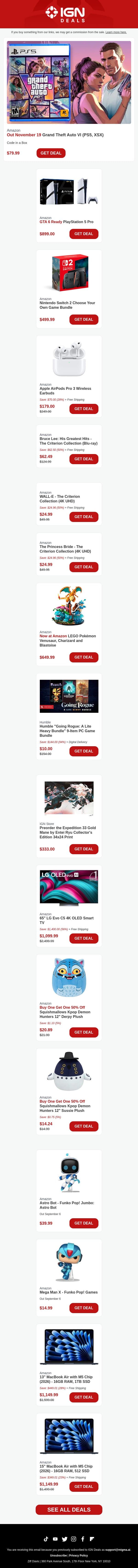 Weekend Deals: GTA 6 Preorders Are Live email from IGN screenshot