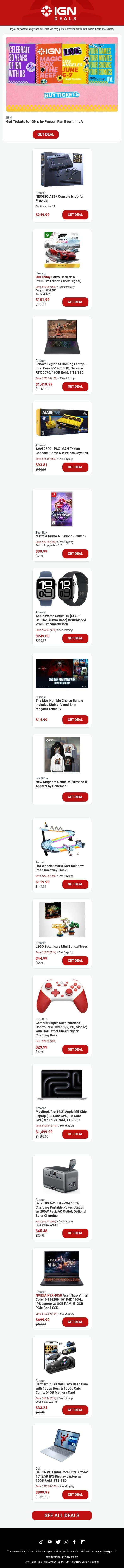 Daily Deals: NEOGEO AES+ Console Is Up for Preorder email from IGN screenshot