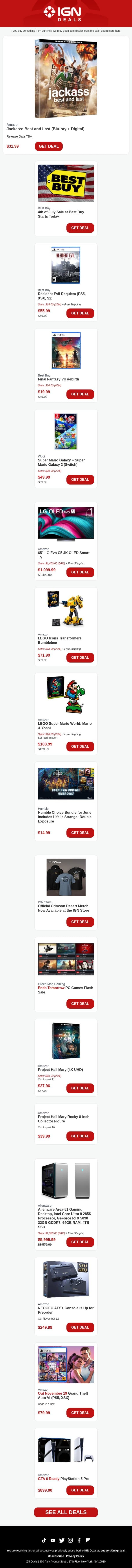 Daily Deals: Jackass: Best and Last Is Up for Preorder email from IGN screenshot