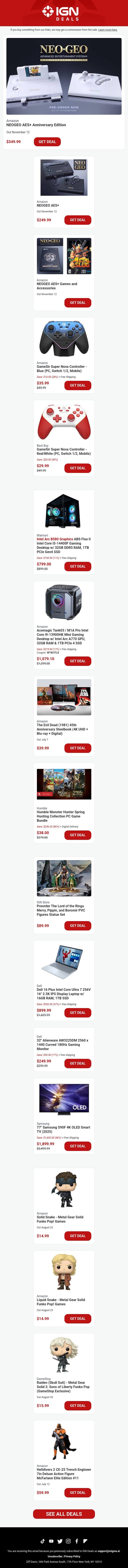 Weekend Deals: NEOGEO AES+ Is Up for Preorder email from IGN screenshot
