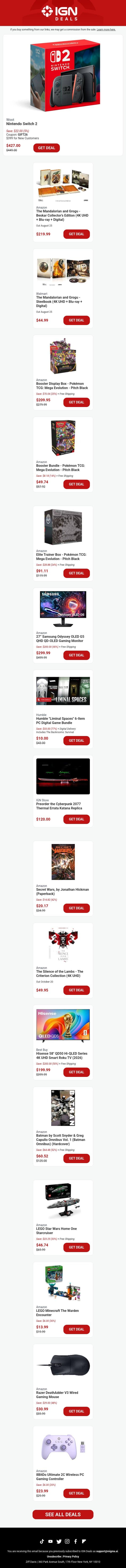Daily Deals: Switch 2 Is Up to $50 Off Ahead of the September Price Increase email from IGN screenshot