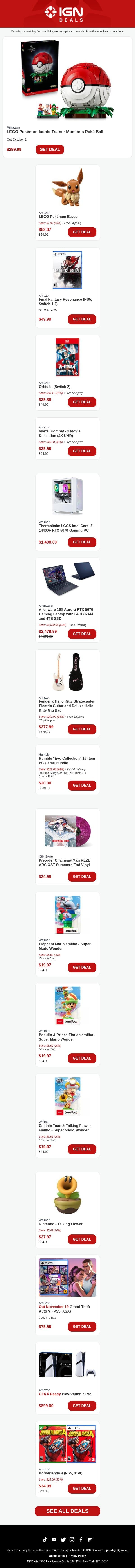 Weekend Deals: New LEGO Pokémon Sets Up for Preorder email from IGN screenshot