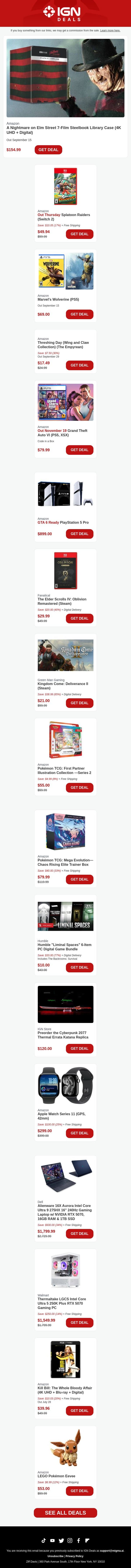 Weekend Deals: Nightmare on Elm Street Steelbook Collection Is Up for Preorder email from IGN screenshot