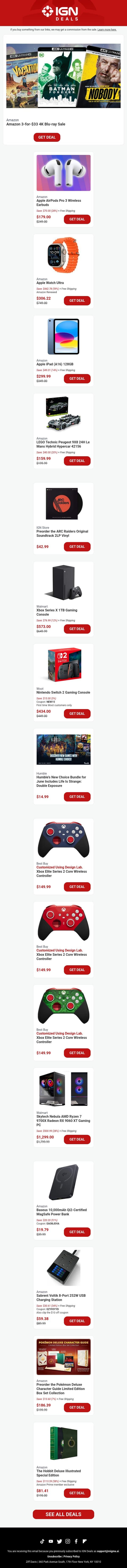 Daily Deals: Amazon 3-for $33 4K Blu-ray Early Prime Day Sale, Lowest Price Ever for AirPods Pro 3 email from IGN screenshot