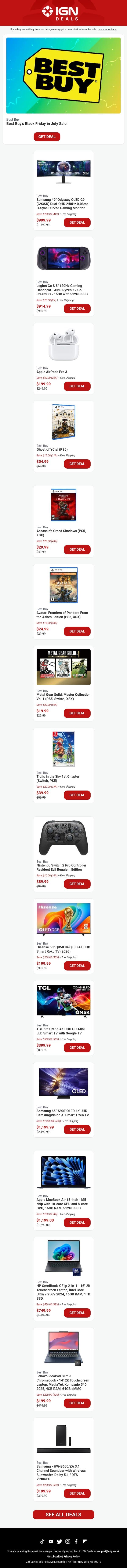 Weekend Deals: Last Chance for Best Buy's Black Friday in July Sale email from IGN screenshot