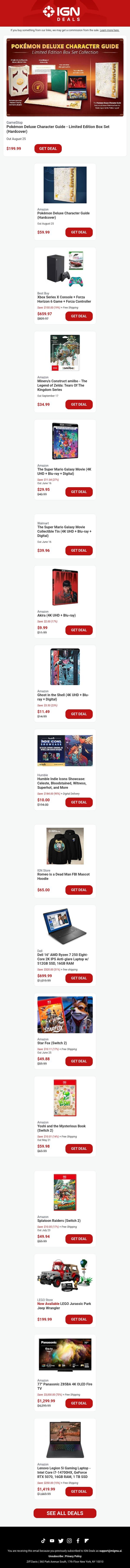 Weekend Deals: Pokémon Deluxe Character Guide Is Up for Preorder email from IGN screenshot