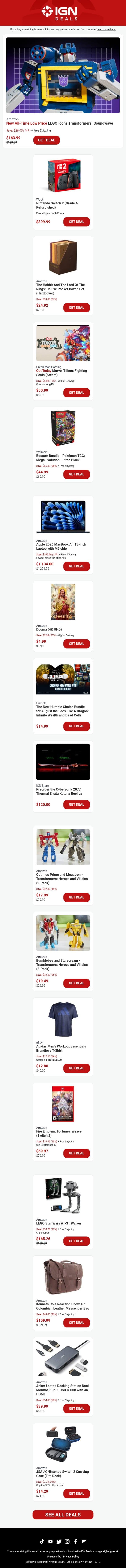 Daily Deals: LEGO Transformers: Soundwave Drops to a New Low Price email from IGN screenshot