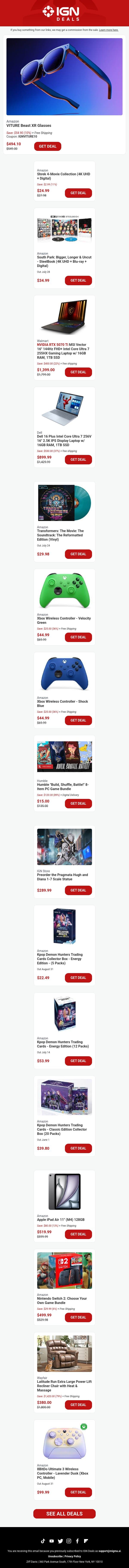 Weekend Deals: Save 10% Off VITURE Beast XR Glasses with Our Exclusive Promo email from IGN screenshot