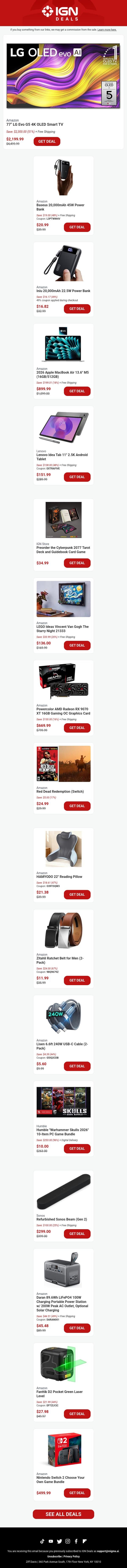 Daily Deals: LG Gallery Series TV, Apple MacBook Air, Cheap Power Banks email from IGN screenshot