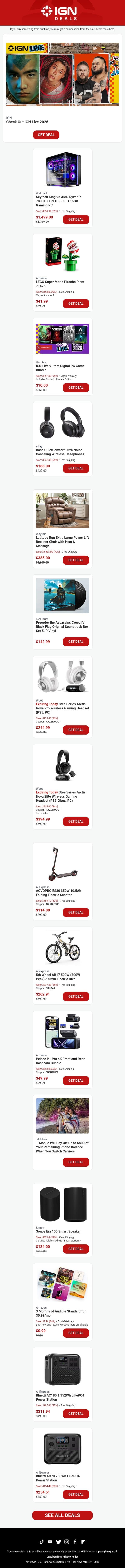 Daily Deals: IGN Live Ends Today, Gaming PCs, SteelSeries Headsets, and More email from IGN screenshot