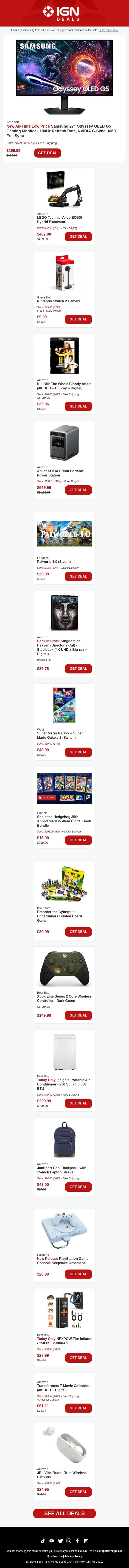 Daily Deals: Samsung Odyssey OLED G5 Gaming Monitor Drops to a New Low Price email from IGN screenshot